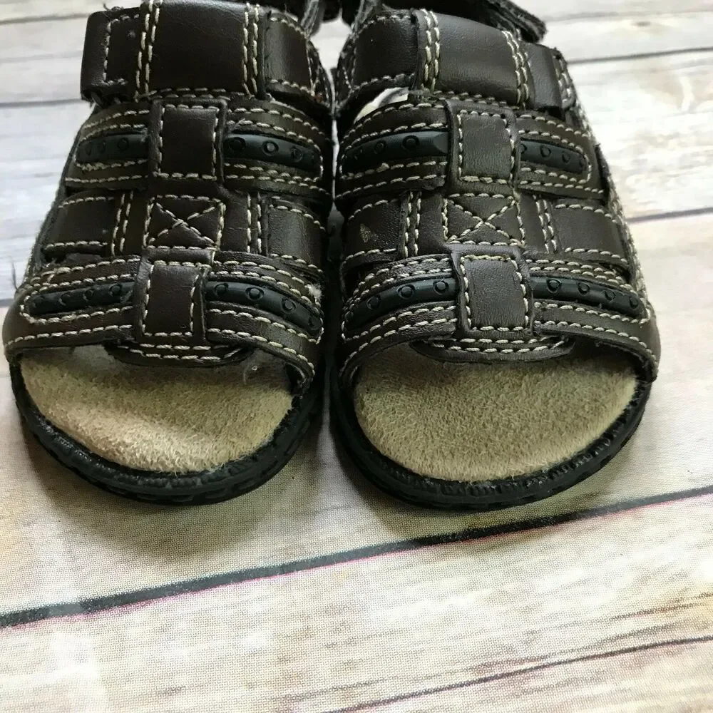 Gymboree Boys Sandals Size 3 Summer Guy Fisherman Brown‎ Black Shoes